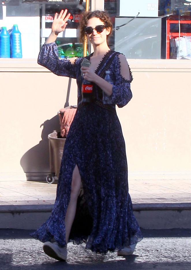 Emmy Rossum in Blue Dress Out in Los Angeles