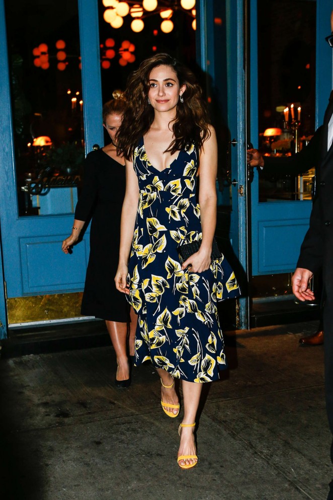 Emmy Rossum in Floral Dress at Sadelle's in New York
