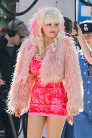Emmy Rossum - On the 'Angelyne' set in Los Angeles