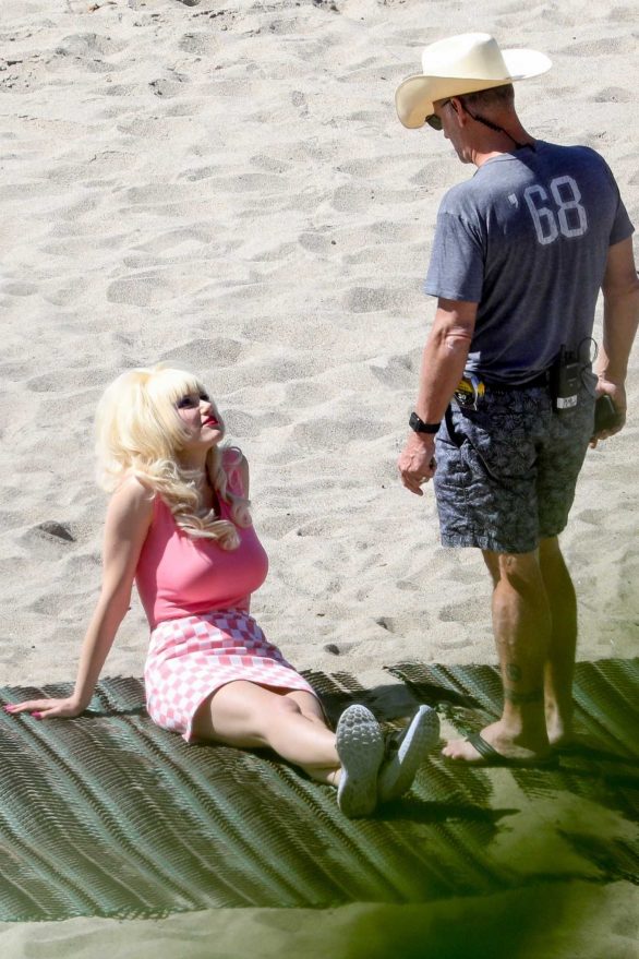Emmy Rossum - Seen on the beach in Malibu while films scenes as the iconic Angelyne
