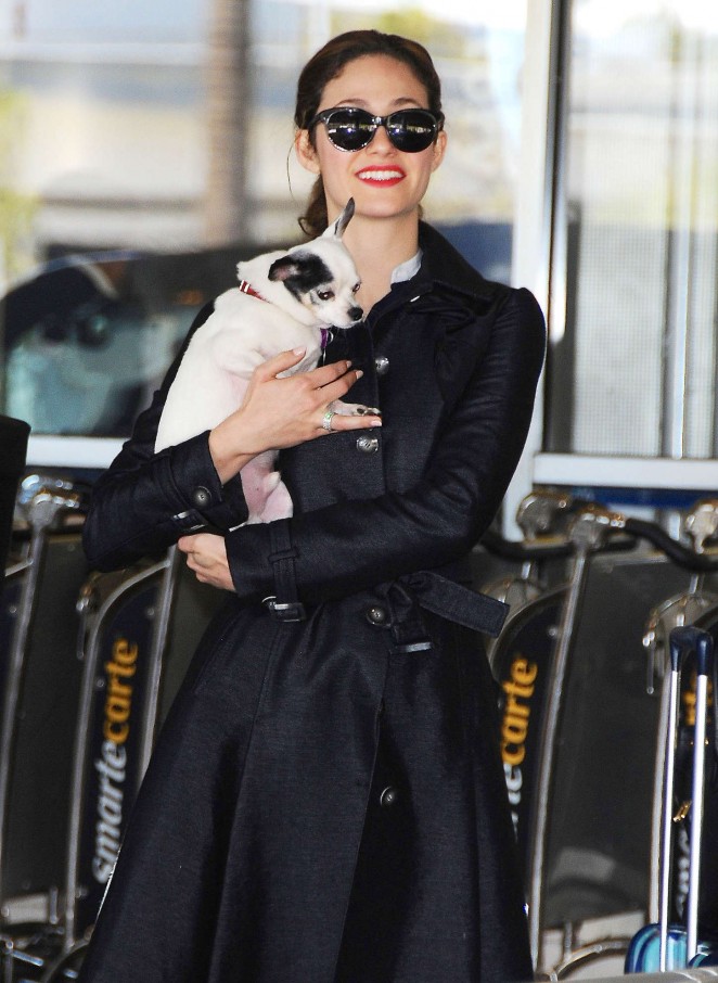 Emmy Rossum with her dog at LAX airport in LA