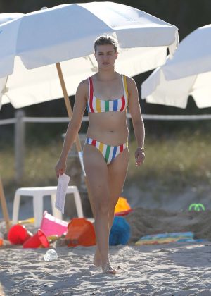 Eugenie Bouchard in Colorful Bikini on the Beach in Miami