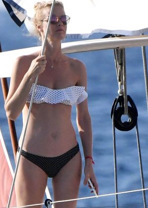 Eva Herzigova in Bikini on a yacht in Porto Rotondo