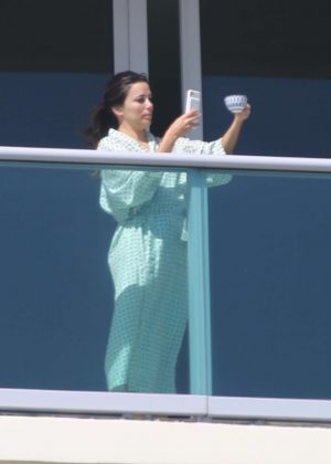 Eva Longoria at Hotel balcony in Miami Beach
