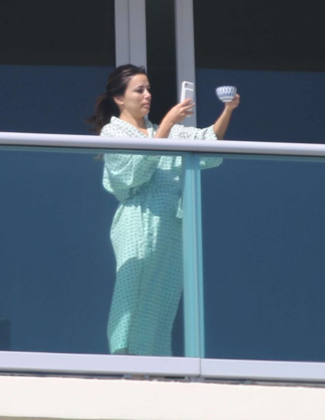 Eva Longoria at Hotel balcony in Miami Beach
