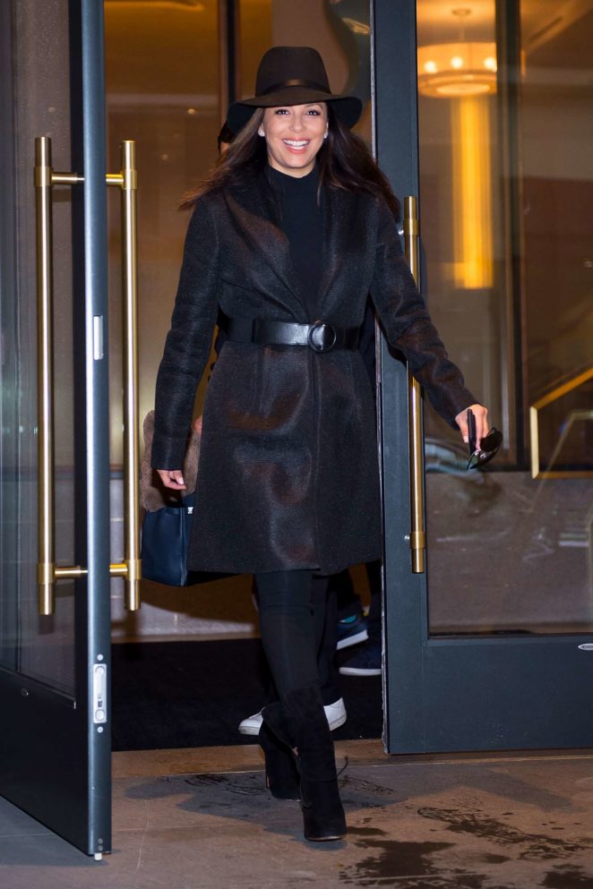 Eva Longoria in Black Coat out in NYC