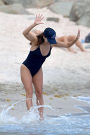 Eva Longoria in Black Swimsuit at the Shellona Beach in St Barts