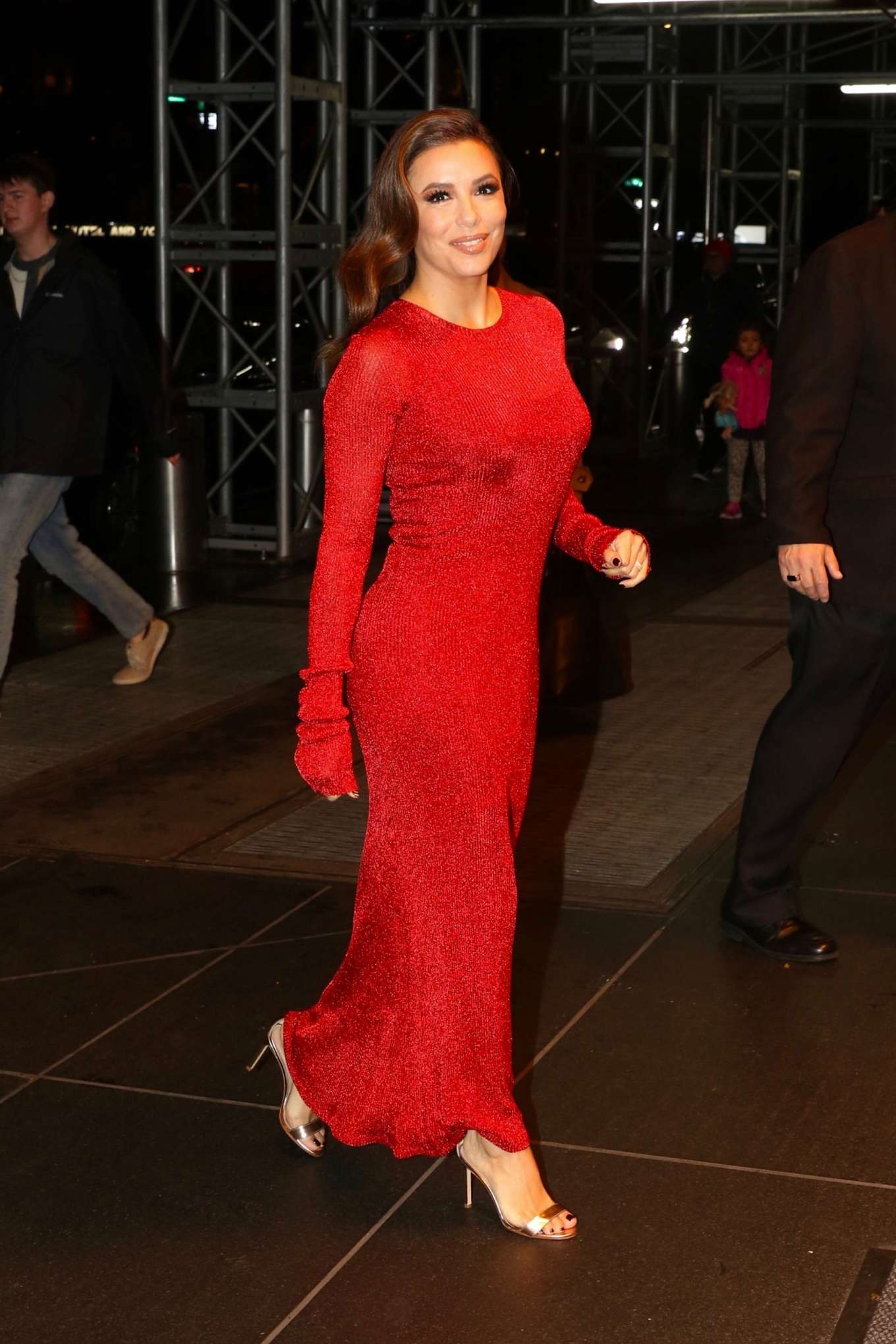 Eva Longoria in Long Red Dress – Out in NYC – GotCeleb