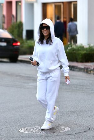 Eva Longoria - Leaving a hair salon in West Hollywood in a white sweats ensemble