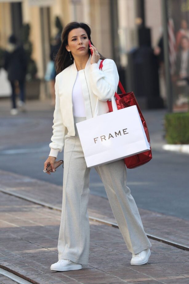 Eva Longoria - Out in a bright white pantsuit at The Grove in Los Angeles