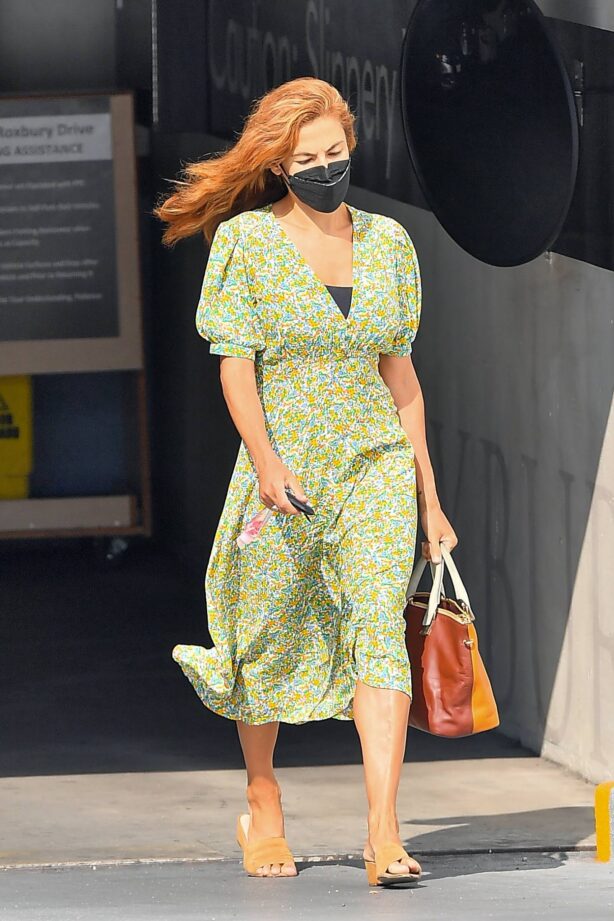 Eva Mendes - In a floral dress as she steps out in Beverly Hills