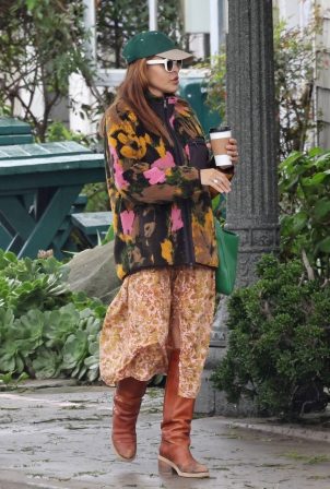 Eva Mendes - Wearing Andy Warhol-print fleece jacket while out in Santa Barbara