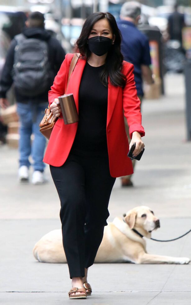 Eva Pilgrim - In red blazer seen arriving at ABC Studios in New York