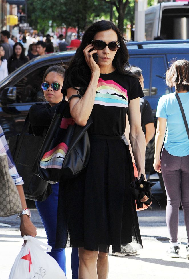 Famke Janssen in Black Skirt out in New York