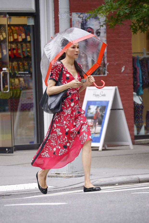 Famke Janssen in Red Dress - Out in New York City