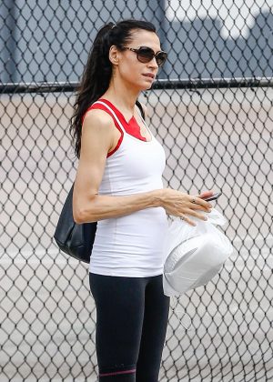 Famke Janssen in Tights after a workout in New York City