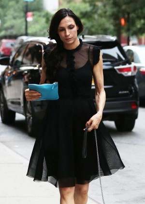 Famke Janssen in Black Dress out in NYC