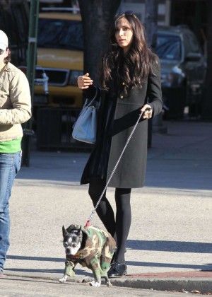 Famke Janssen walking her dog in NYC