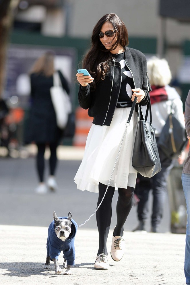 Famke Janssen - Walking her dog Licorice in New York