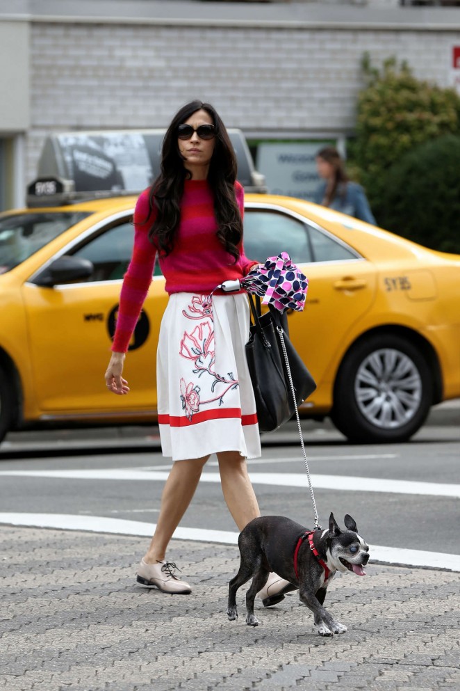 Famke Janssen - Walks her dog Licorice in New York City
