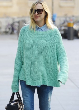 Fearne Cotton in Jeans and Green Sweaters at BBC Radio 1 in London