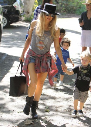 Fergie in Shorts at a Park with her family in Brentwood