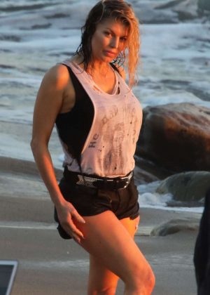 Fergie on the set of a music video in Malibu Beach