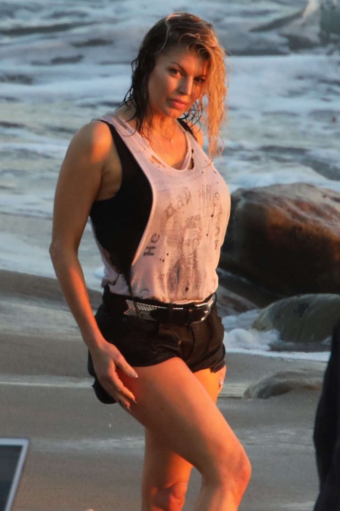 Fergie on the set of a music video in Malibu Beach