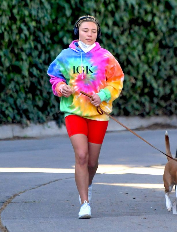 Florence Pugh - Wore a colorful tie-dye hoodie in Los Angeles