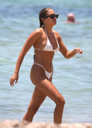 Francesca Aiello in White Bikini on the beach in Miami