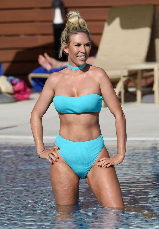 Frankie Essex in Blue Bikini on the pool in Portugal