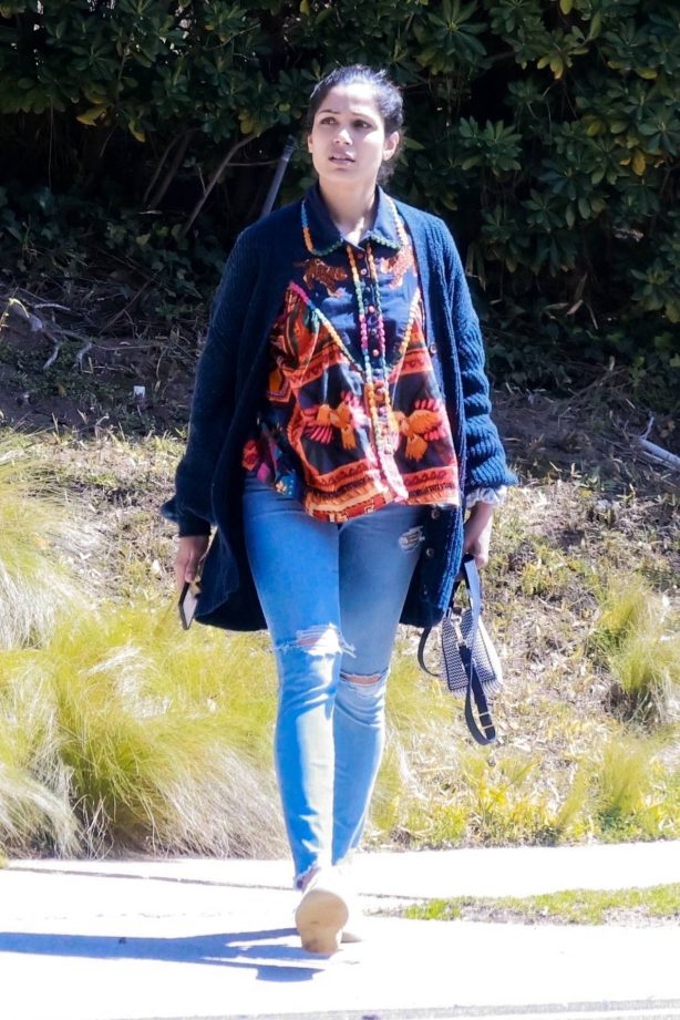 Freida Pinto - In a ripped blue jeans seen in Los Feliz