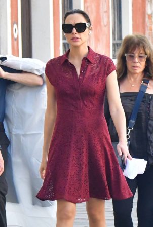 Gal Gadot - In her maroon dress and Gucci sunglasses as she heads set out in Venice