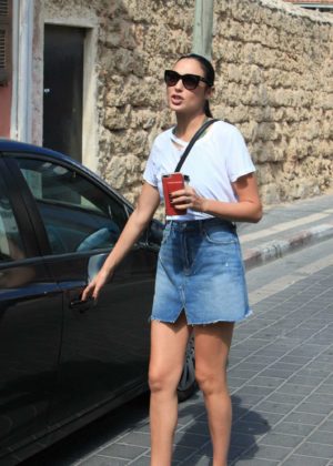 Gal Gadot in Mini Denim Skirt out in Tel Aviv