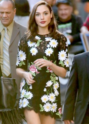 Gal Gadot in Mini Floral Dress Leaving 'Jimmy Kimmel Live' in LA