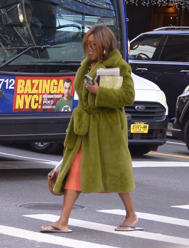 Gayle King - In a robe and sandals while out and about in New York