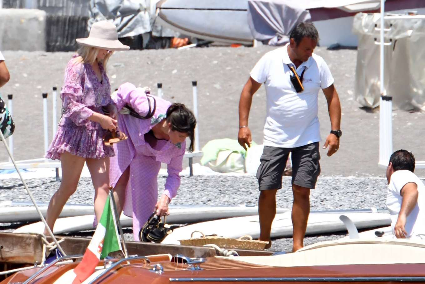 Gemma Arterton in Purple Summer Dress on holiday in Positano
