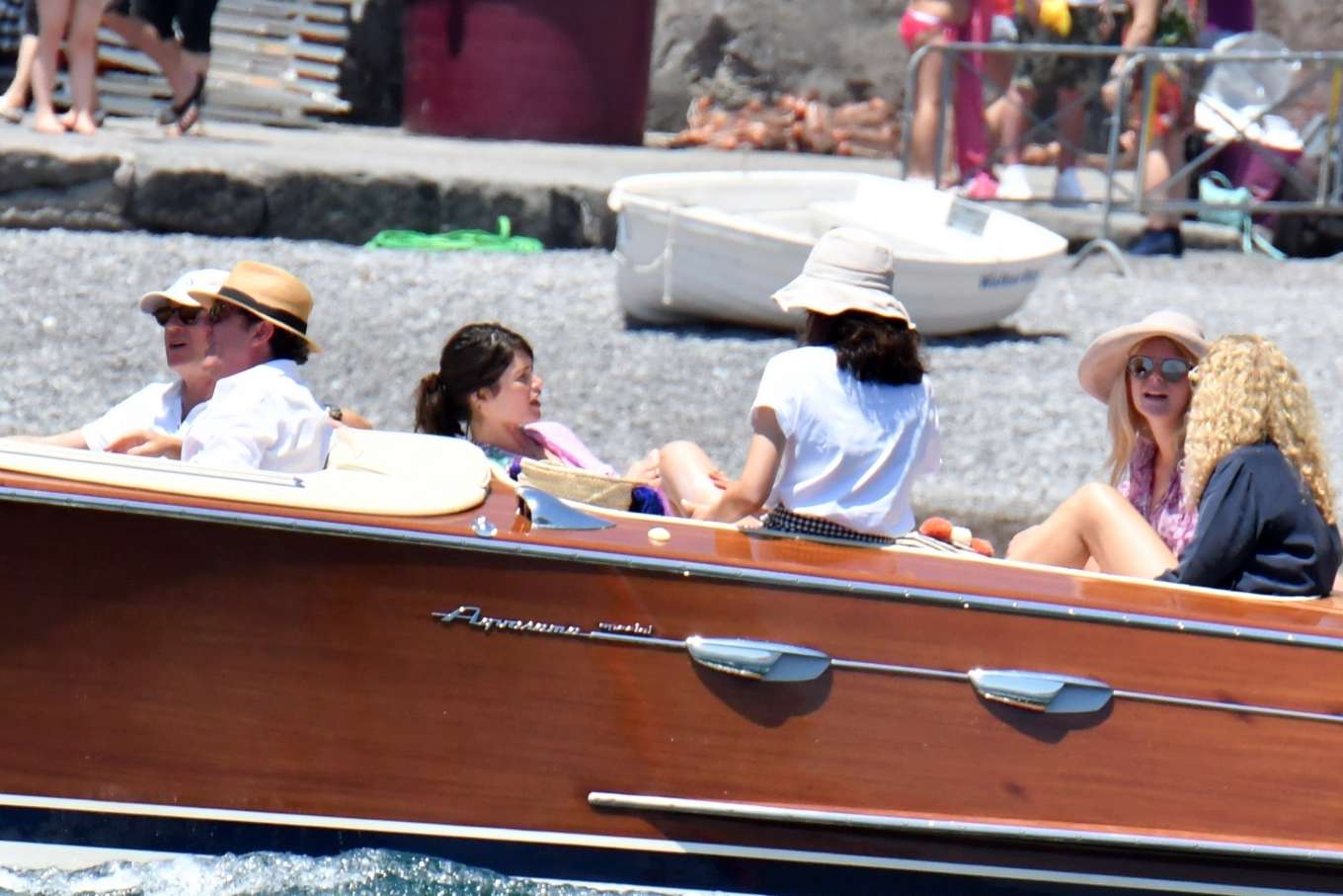 Gemma Arterton in Purple Summer Dress on holiday in Positano