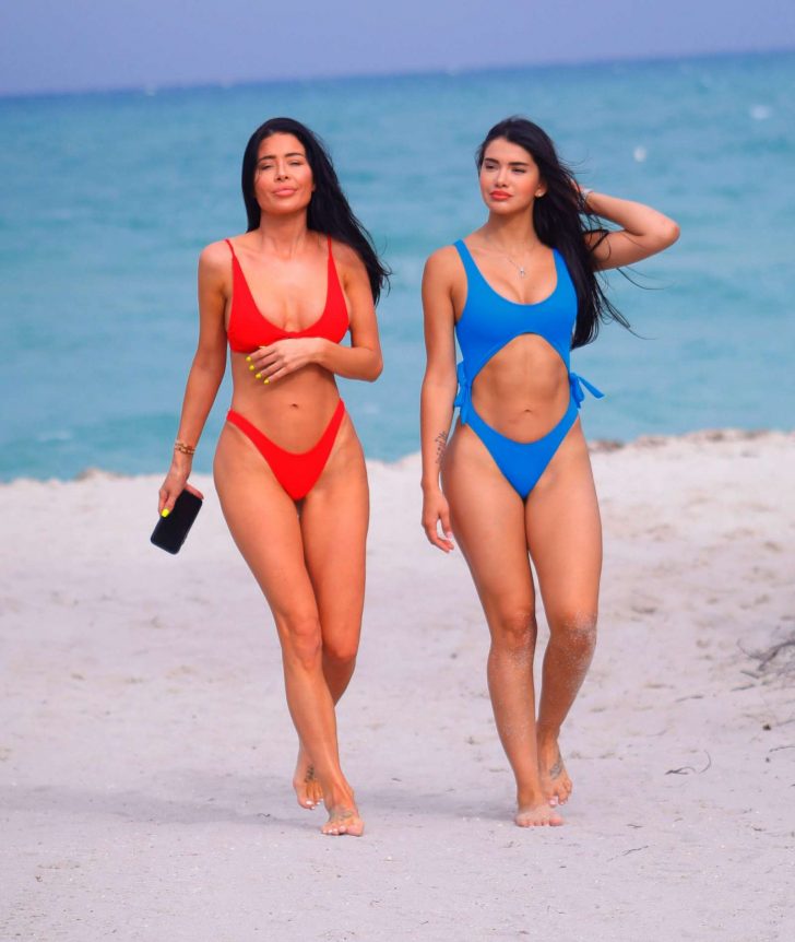 Gemma Lee Farrell and Paula Suarez in Bikini on the beach in Miami