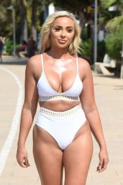Georgia Cole in White Bikini - Arrives at O Beach Ibiza