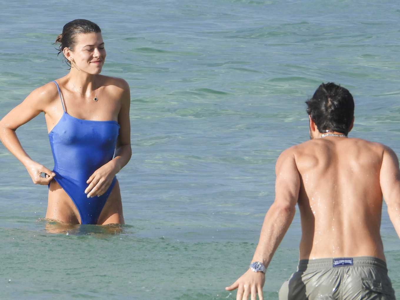 Georgia Fowler in Blue Swimsuit on the Beach in Sydney
