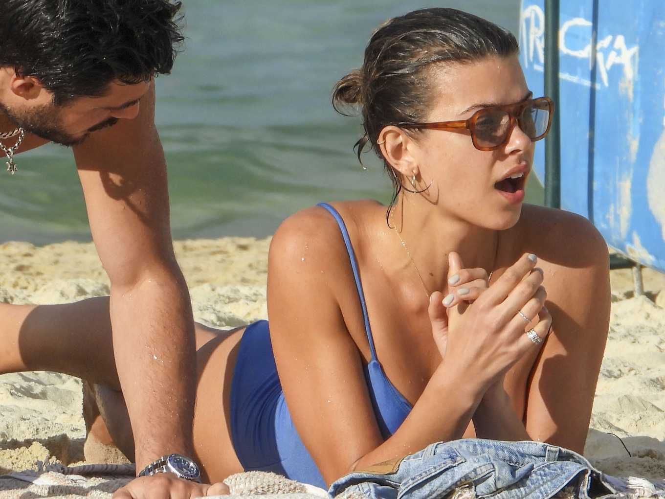 Georgia Fowler in Blue Swimsuit on the Beach in Sydney