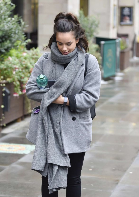 Georgia May Foote in Grey Coat - Out and about in Manchester