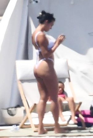 Georgina Rodriguez - In a white bikini on a yacht in Sardinia