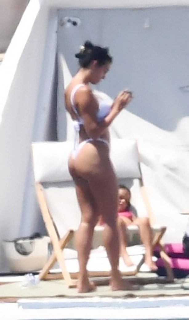 Georgina Rodriguez - In a white bikini on a yacht in Sardinia