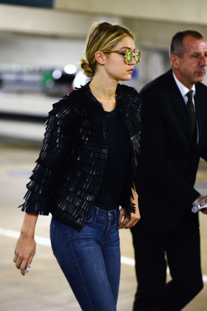 Gigi Hadid in Jeans - Airport in Miami