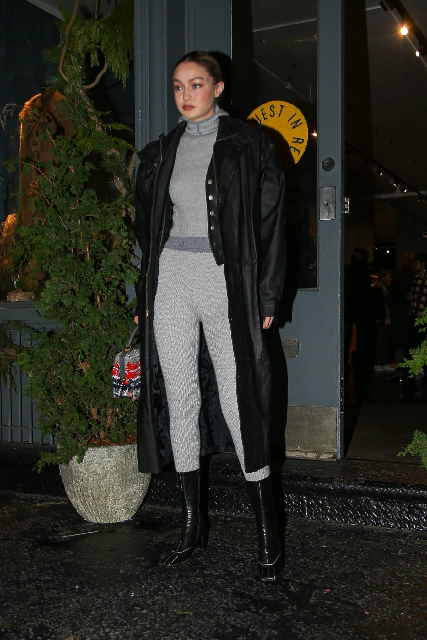 Gigi Hadid - In a grey outfit at her Guest In Residence pop-up in New York