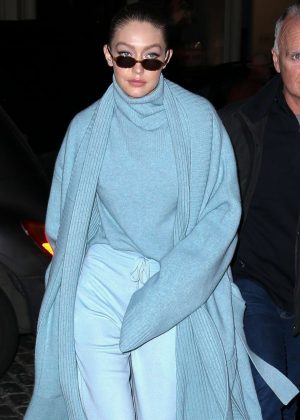 Gigi Hadid in Baby Blue Outfit out in New York City