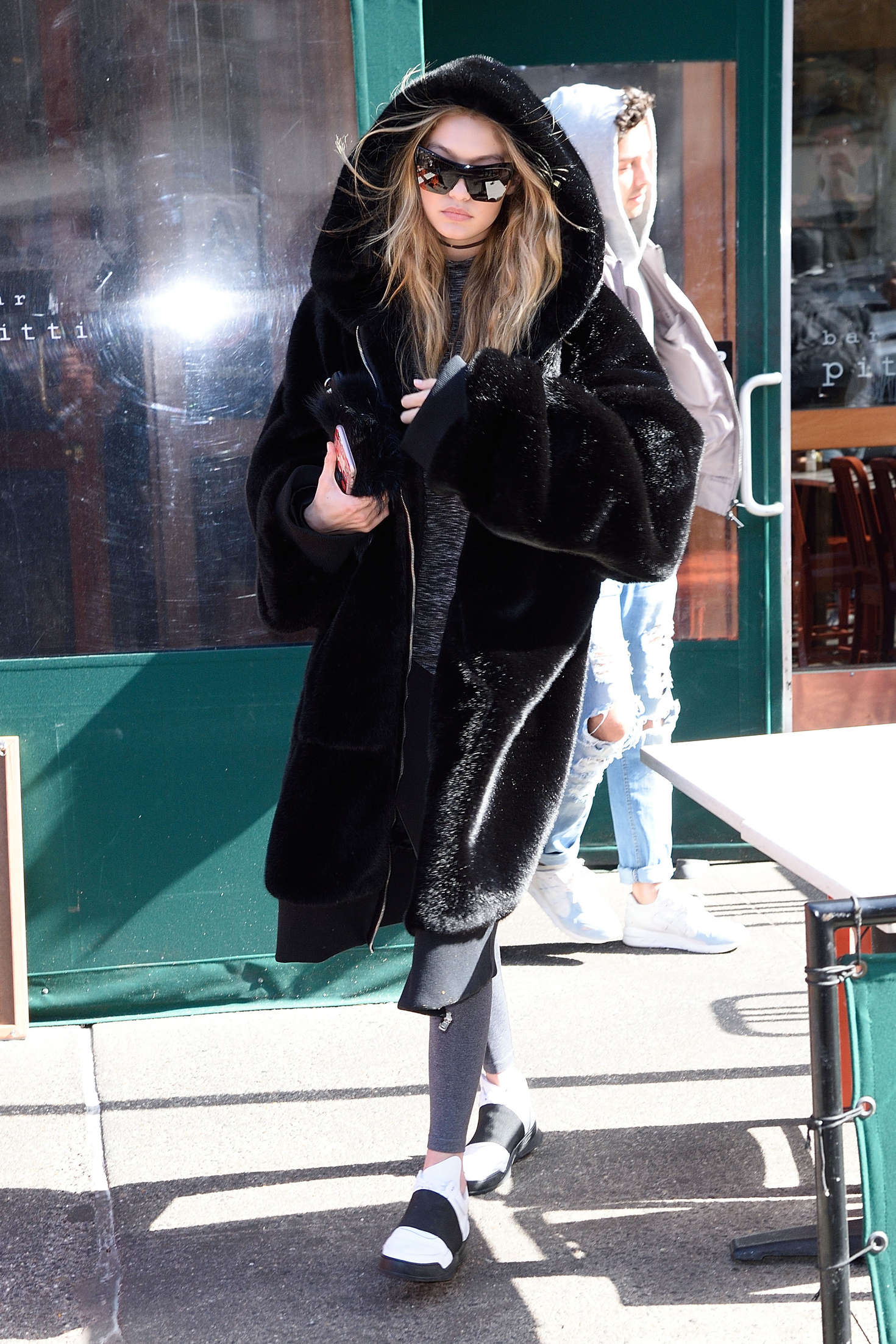 Gigi Hadid in Black Fur Coat -02 – GotCeleb