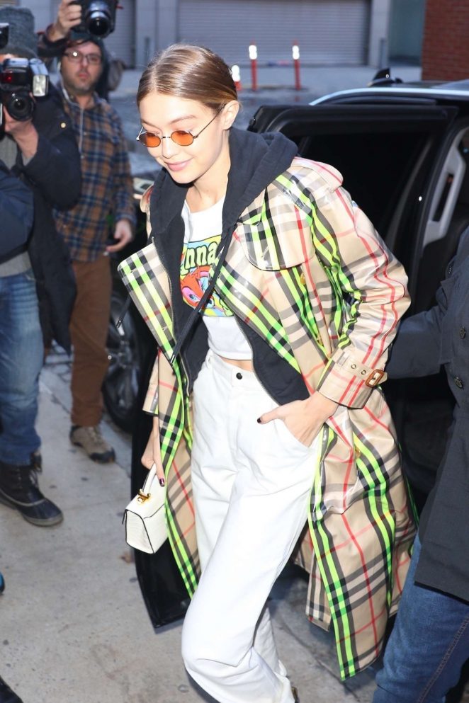 Gigi Hadid in Burberry Jacket out in New York City